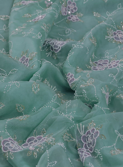Teal Blue Organza Embroidery Saree