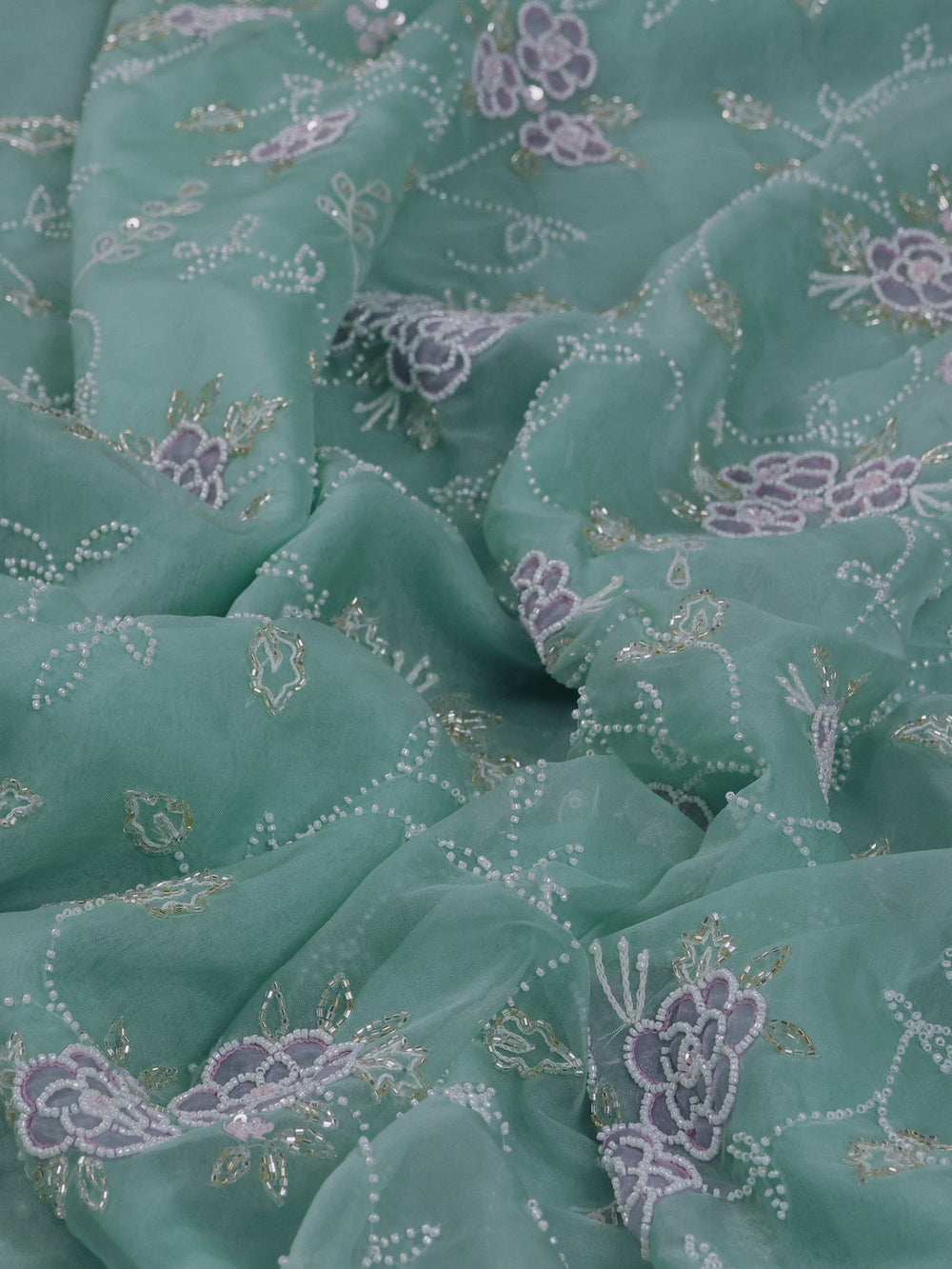 Teal Blue Organza Embroidery Saree