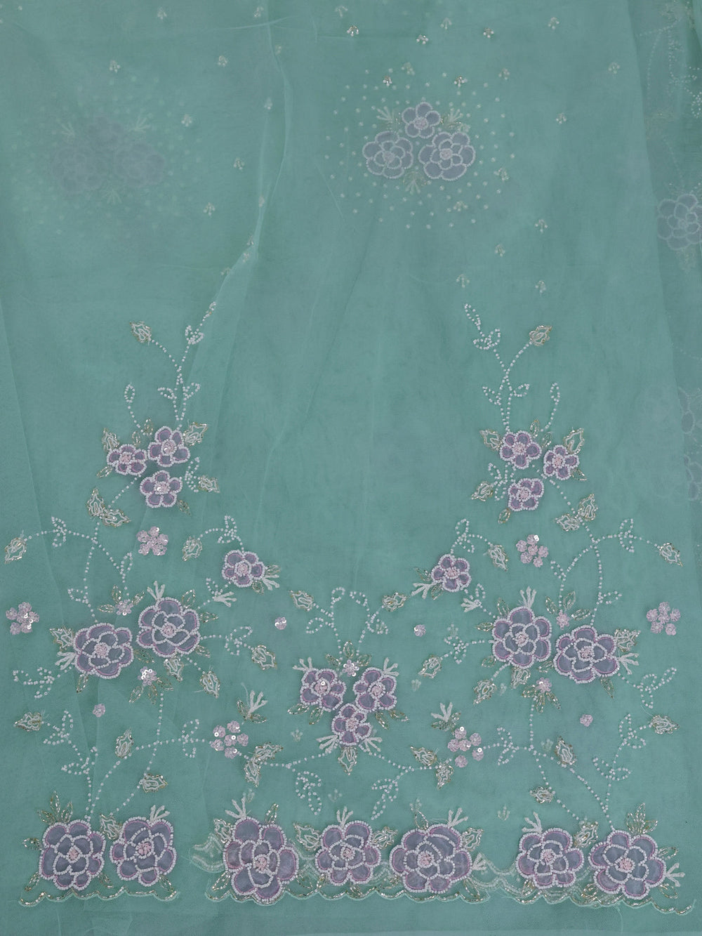 Teal Blue Organza Embroidery Saree