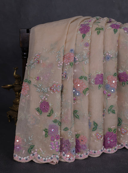 Beige Organza Embroidery Saree