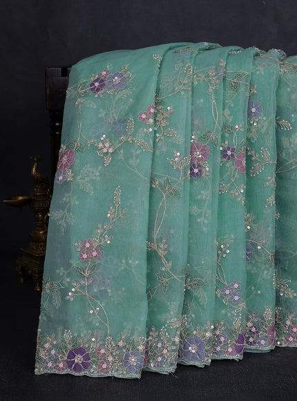 Teal Organza Embroidery Saree