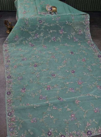 Teal Organza Embroidery Saree