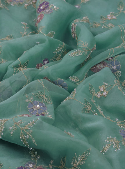 Teal Organza Embroidery Saree