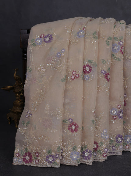 Beige Organza Embroidery Saree