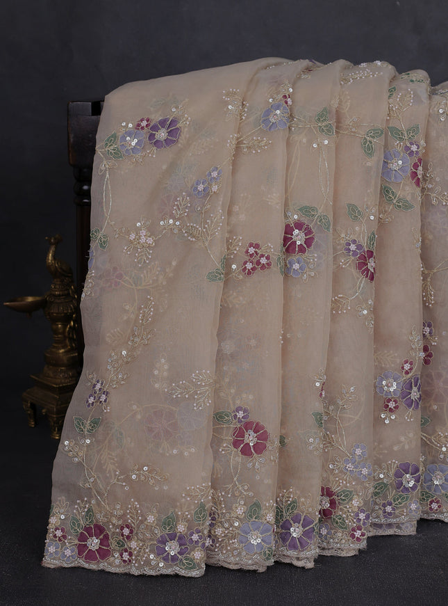 Beige Organza Embroidery Saree