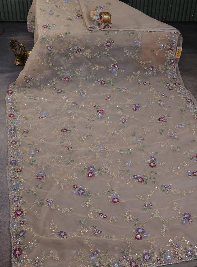 Beige Organza Embroidery Saree