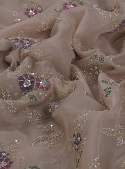 Beige Organza Embroidery Saree
