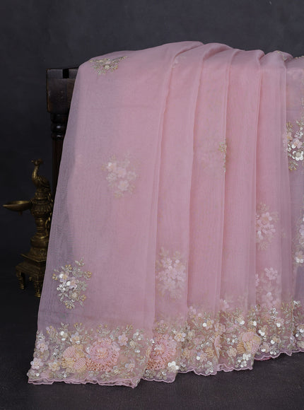 Light Pink Organza Embroidery Saree