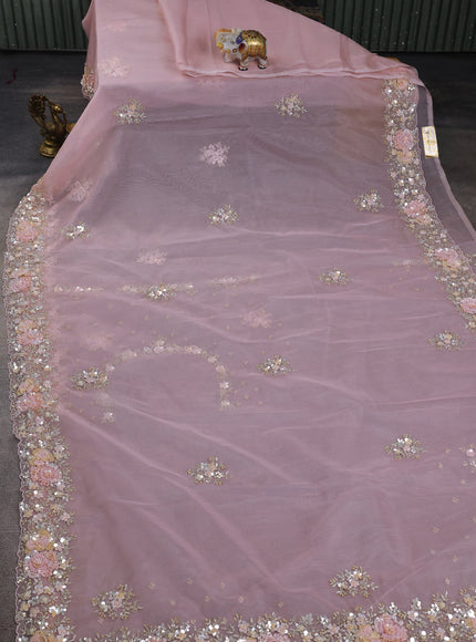 Light Pink Organza Embroidery Saree