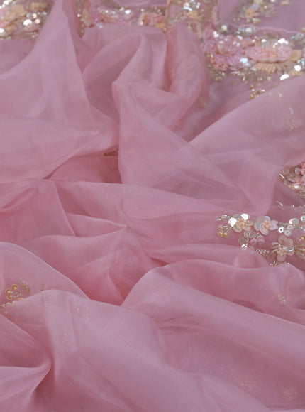 Light Pink Organza Embroidery Saree
