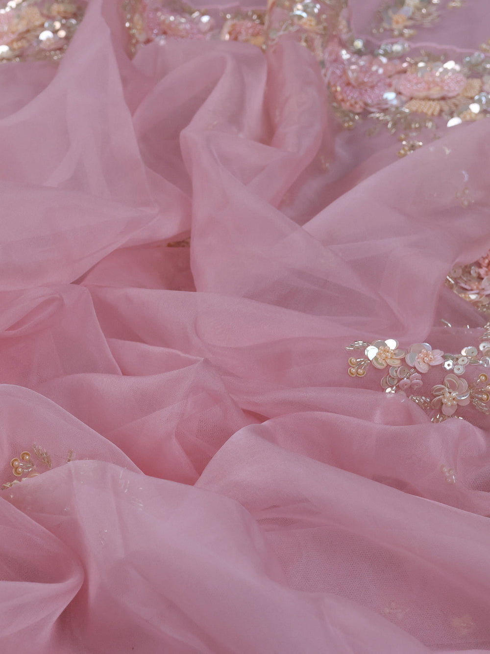 Light Pink Organza Embroidery Saree