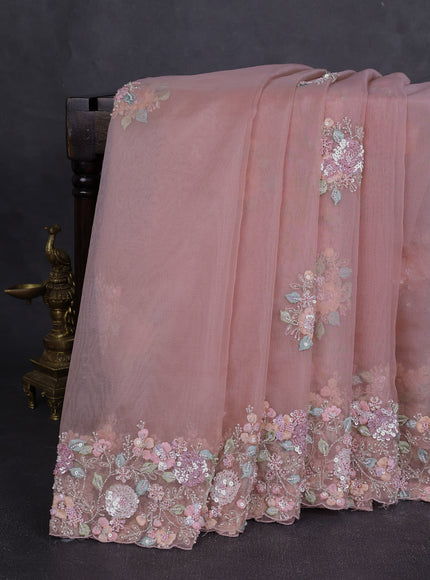 Peach Organza Embroidery Saree