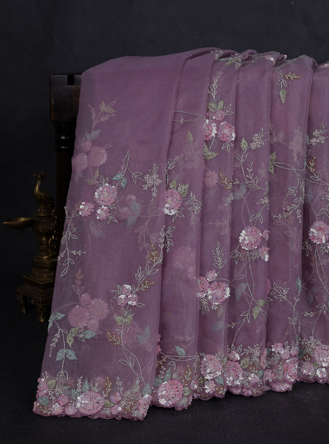 Lavender Organza Embroidery Saree