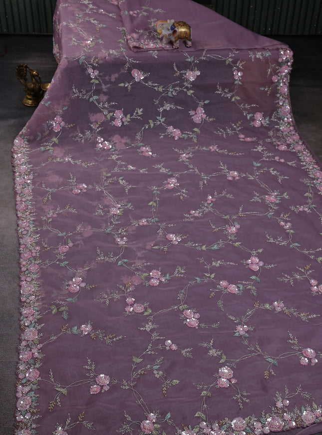Lavender Organza Embroidery Saree