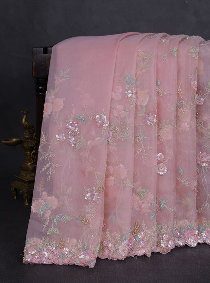 Light Pink Organza Embroidery Saree