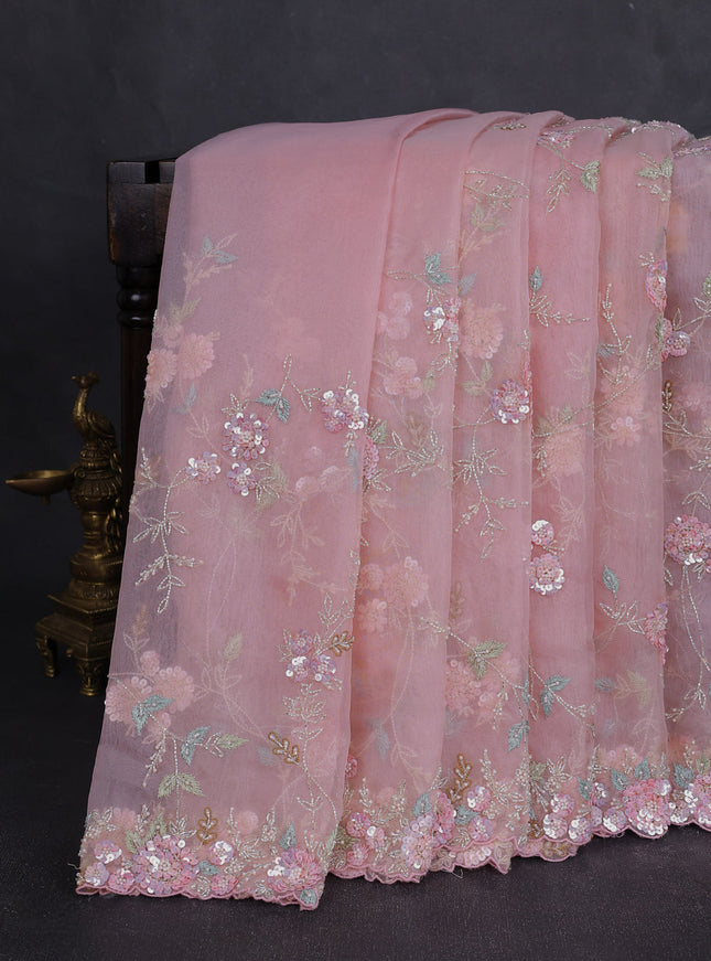 Light Pink Organza Embroidery Saree