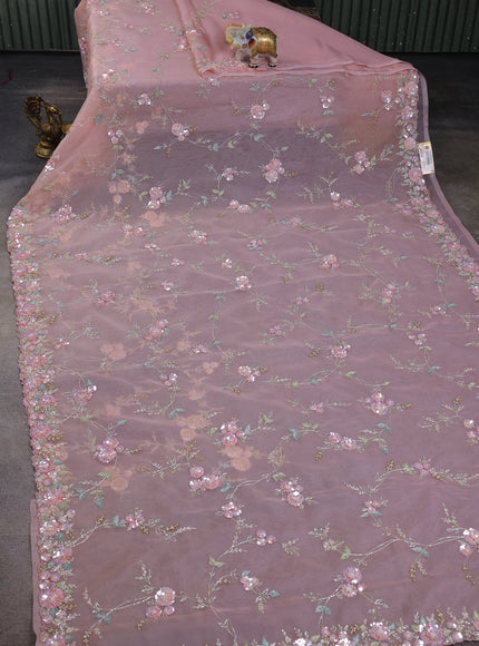 Light Pink Organza Embroidery Saree