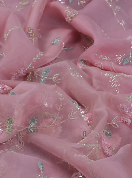 Light Pink Organza Embroidery Saree