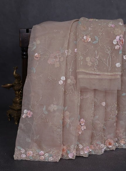 Beige Organza Embroidery Saree