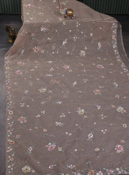 Beige Organza Embroidery Saree