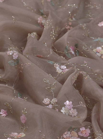 Beige Organza Embroidery Saree