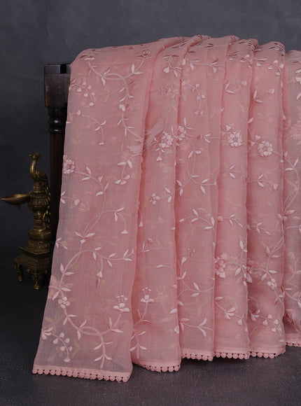 Peach Organza Embroidery Saree