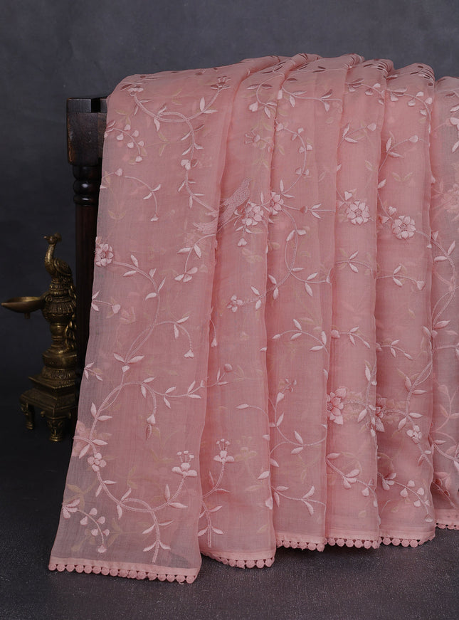 Peach Organza Embroidery Saree