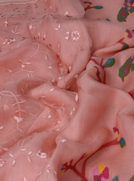 Peach Organza Embroidery Saree