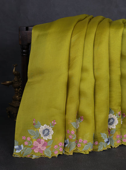 Lime Green Organza Embroidery Saree