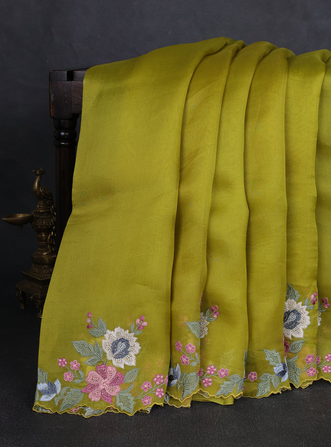 Lime Green Organza Embroidery Saree