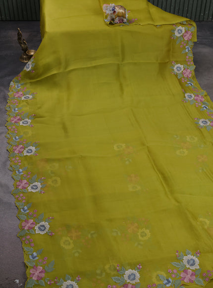 Lime Green Organza Embroidery Saree