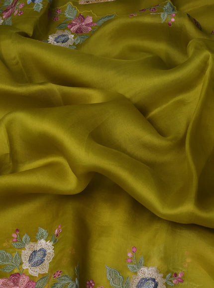Lime Green Organza Embroidery Saree