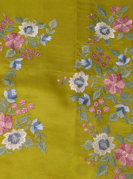 Lime Green Organza Embroidery Saree