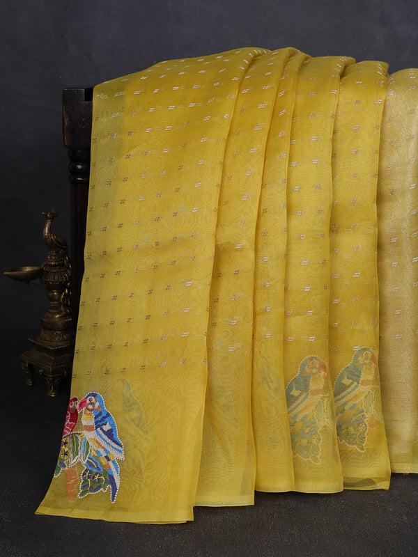 Yellow Organza Embroidery Saree