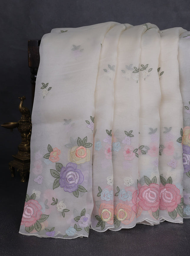 Off White Organza Embroidery Saree