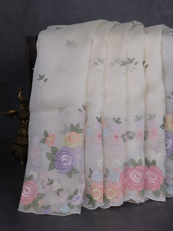 Off White Organza Embroidery Saree