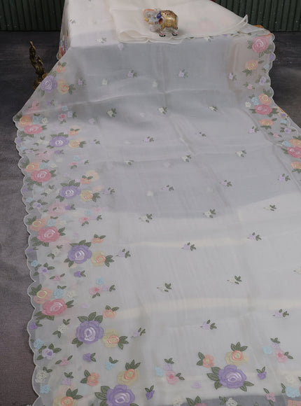 Off White Organza Embroidery Saree