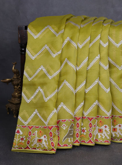 Lime Green Organza Embroidery Saree