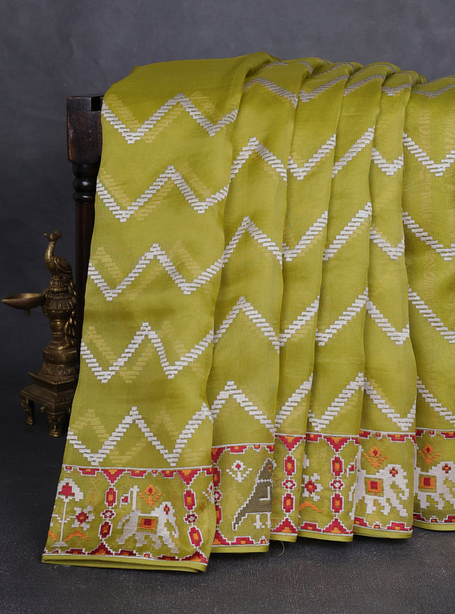 Lime Green Organza Embroidery Saree
