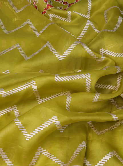 Lime Green Organza Embroidery Saree