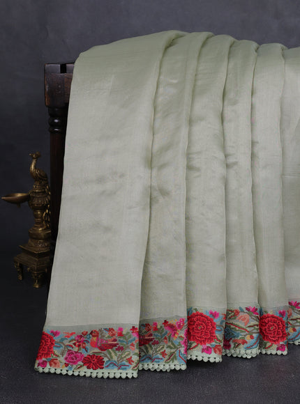Pista Green Organza Embroidery Saree