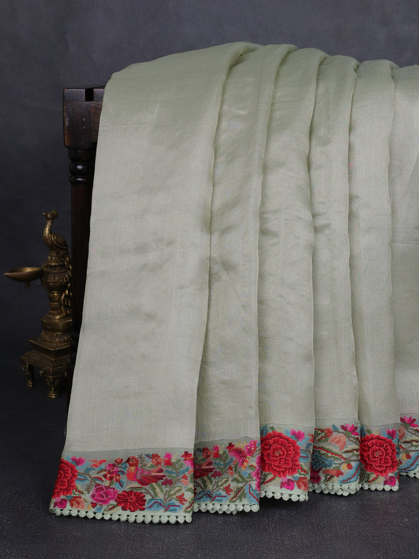 Pista Green Organza Embroidery Saree