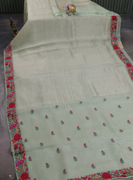 Pista Green Organza Embroidery Saree
