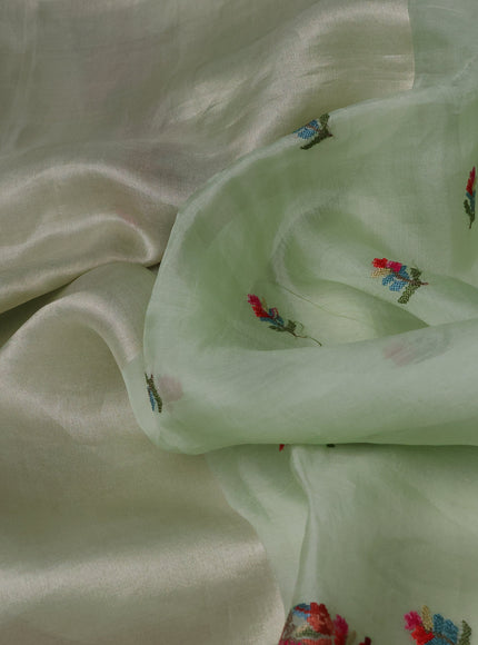 Pista Green Organza Embroidery Saree