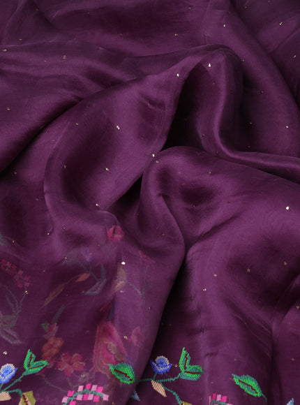 Wine Organza Embroidery Saree