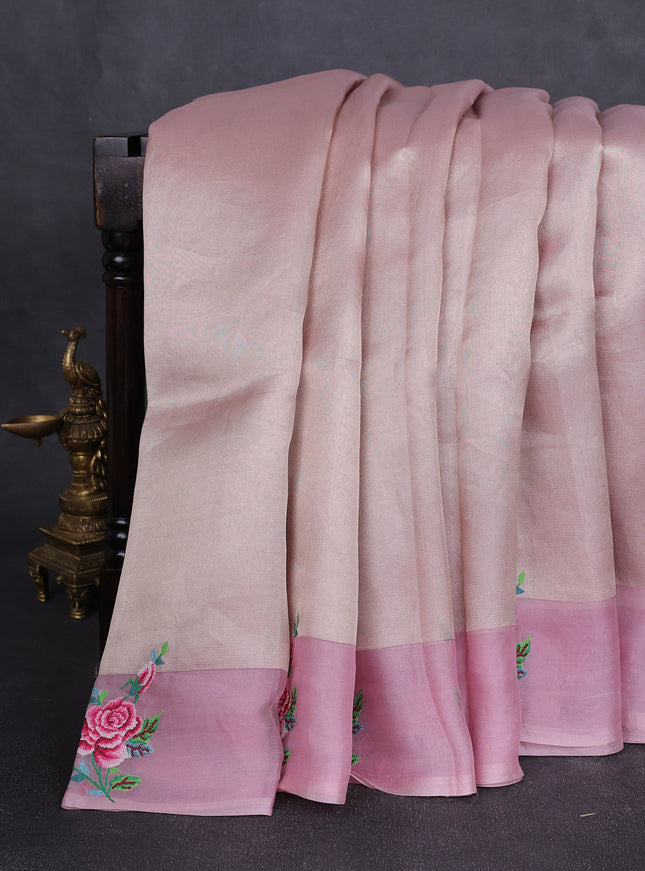 Pastel Pink Organza Embroidery Saree