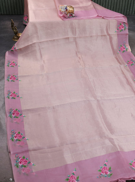 Pastel Pink Organza Embroidery Saree