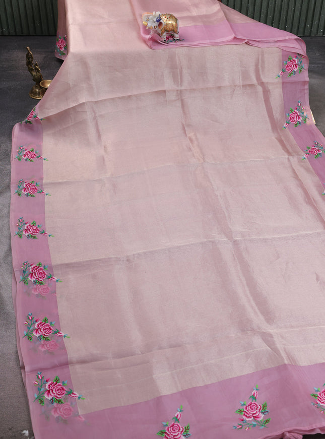 Pastel Pink Organza Embroidery Saree