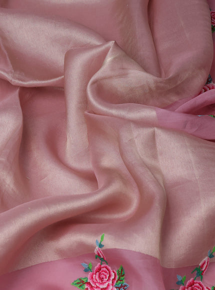Pastel Pink Organza Embroidery Saree