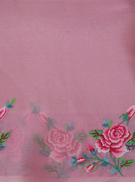 Pastel Pink Organza Embroidery Saree
